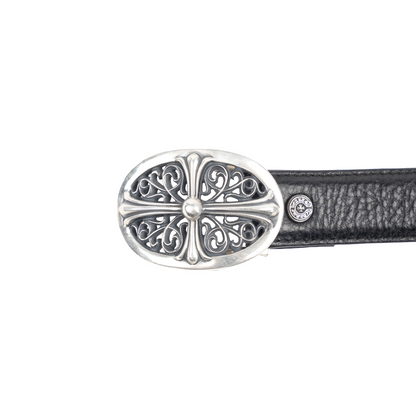 CHROME HEARTS 1 INCH OVAL BELT BUCKLE WITH BLACK STRAP