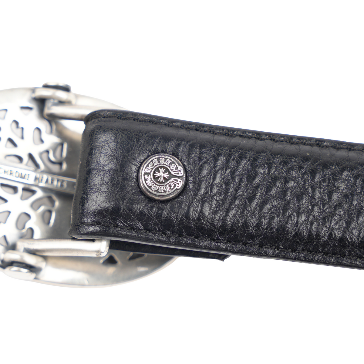 CHROME HEARTS 1 INCH OVAL BELT BUCKLE WITH BLACK STRAP