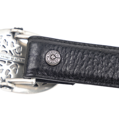 CHROME HEARTS 1 INCH OVAL BELT BUCKLE WITH BLACK STRAP