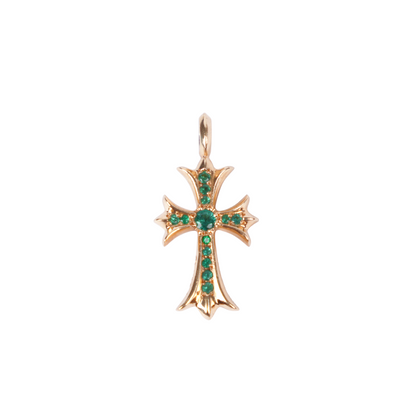 CHROME HEARTS EMERALD TINY CROSS 22K GOLD PENDANT