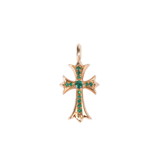 CHROME HEARTS EMERALD TINY CROSS 22K GOLD PENDANT