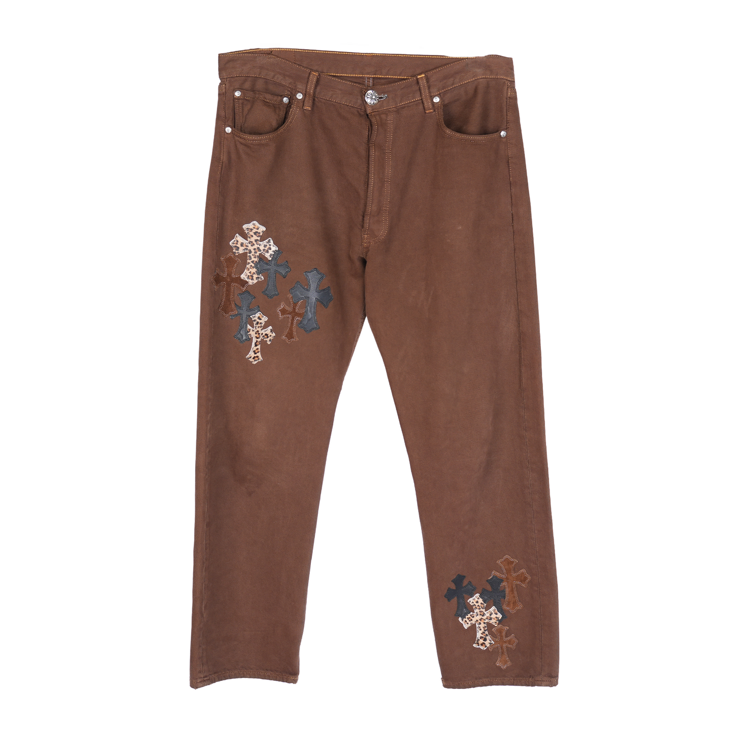 CHROME HEARTS BROWN NYFW CHEETAH PATCH JEANS