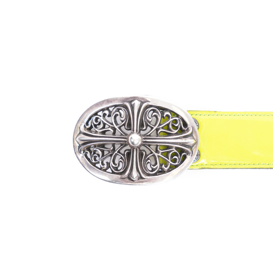 CHROME HEARTS OVAL BELT WITH PATENT LEATHER LIME GREEN STRAP