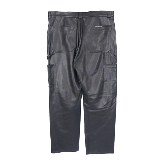 CHROME HEARTS ST BARTHS  BLACK LEATHER FLUER KNEE PANTS