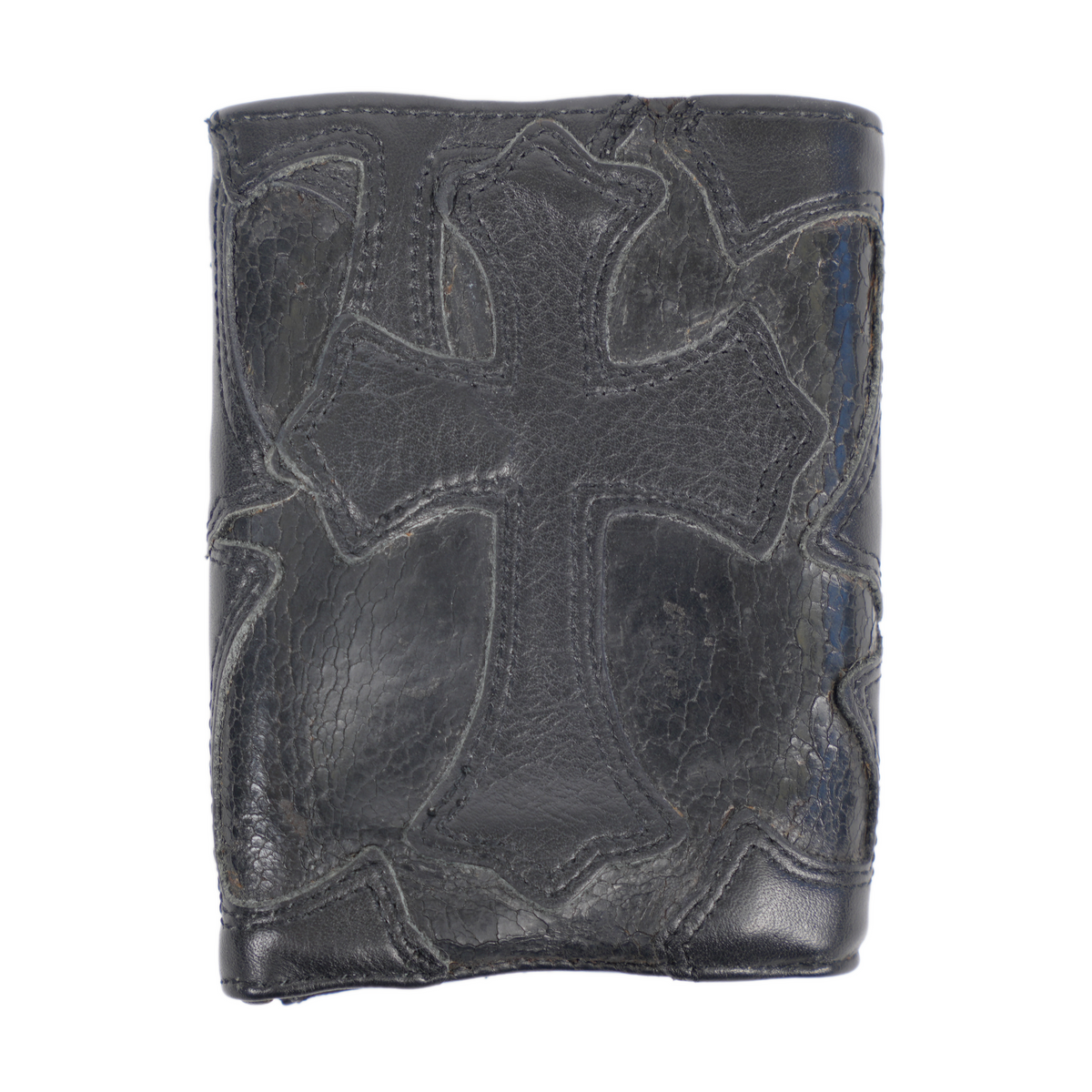 CHROME HEARTS TRIPLE FOLD CEMETERY CROSS PATCH HEART WALLET