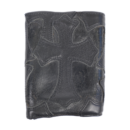 CHROME HEARTS TRIPLE FOLD CEMETERY CROSS PATCH HEART WALLET