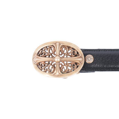 CHROME HEARTS BRONZE 1 INCH OVAL BUCKLE W BLACK STRAP