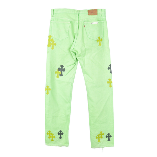 CHROME HEARTS GREEN SEX RECORDS CROSS PATCH JEANS