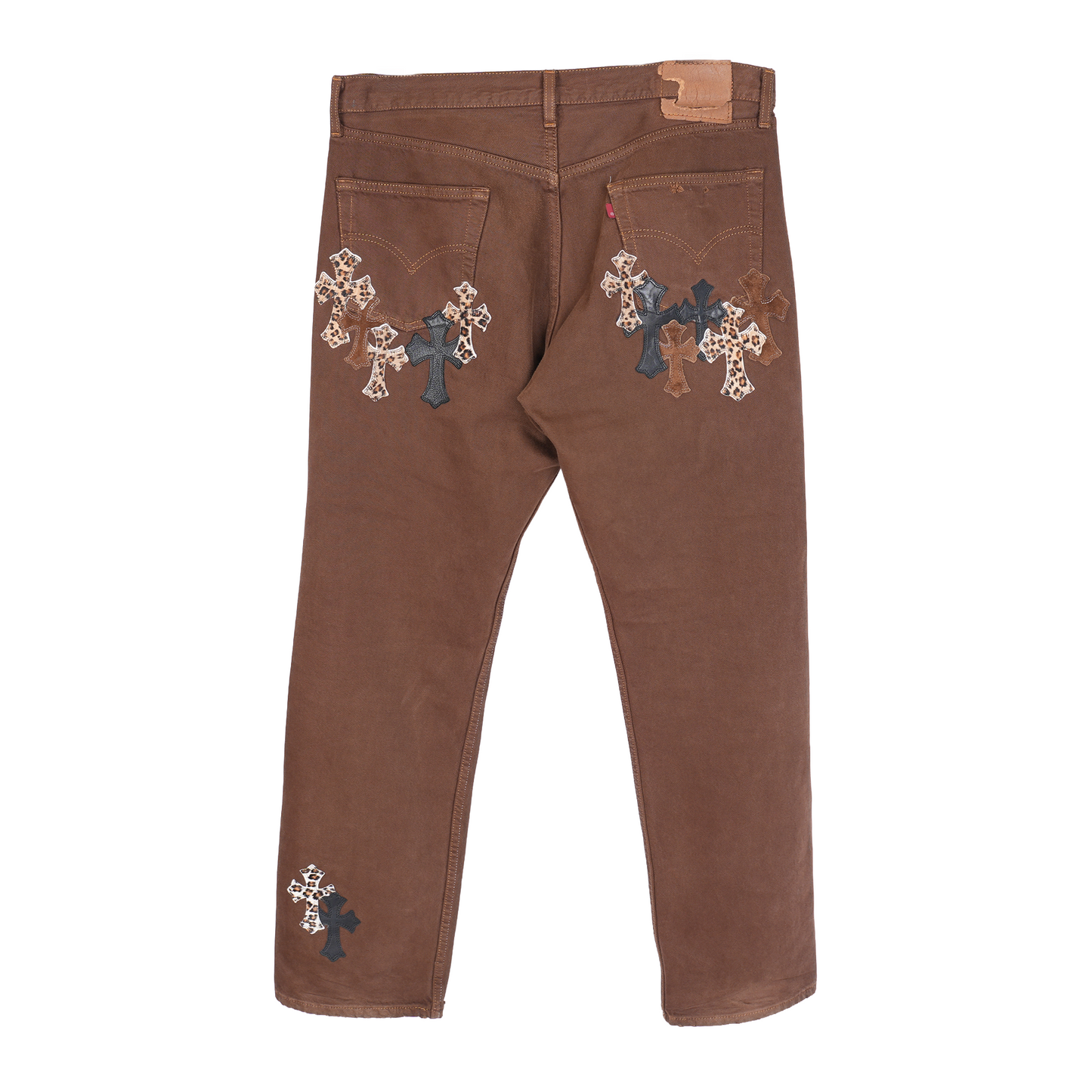 CHROME HEARTS BROWN NYFW CHEETAH PATCH JEANS