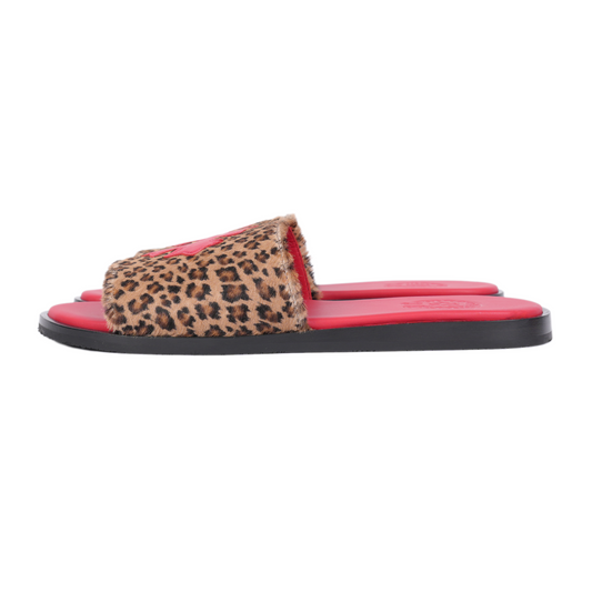 CHROME HEARTS RED CROSS PATCH CHEETAH SLIPPERS