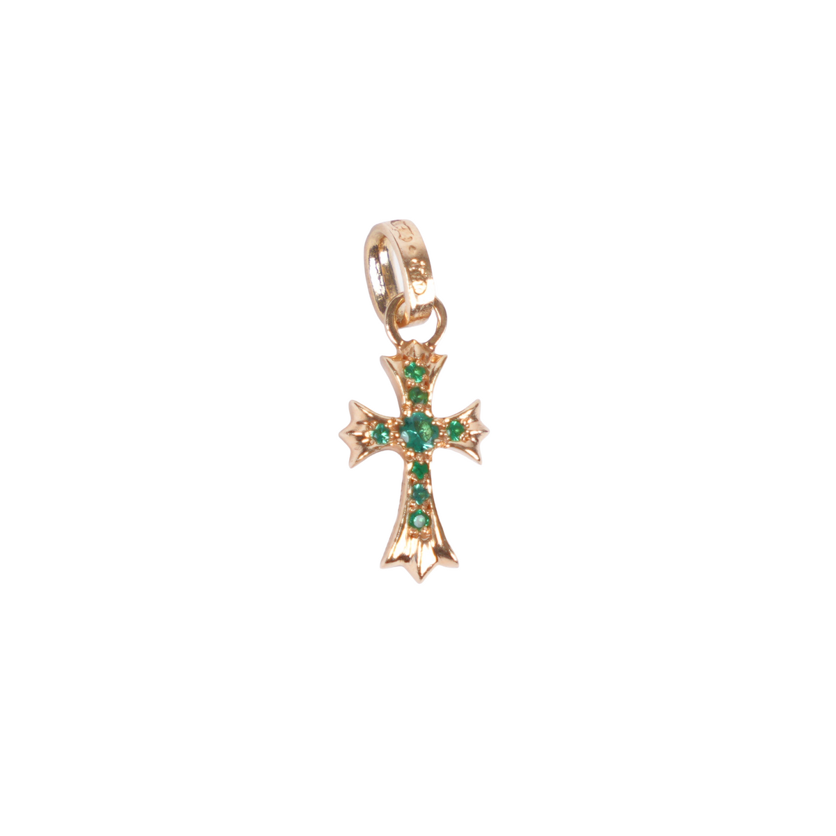 CHROME HEARTS EMERALD BABY FAT CROSS 22K GOLD PENDANT