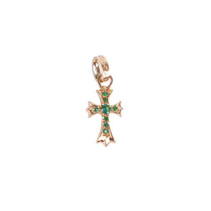 CHROME HEARTS EMERALD BABY FAT CROSS 22K GOLD PENDANT