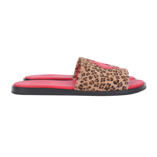 CHROME HEARTS RED CROSS PATCH CHEETAH SLIPPERS