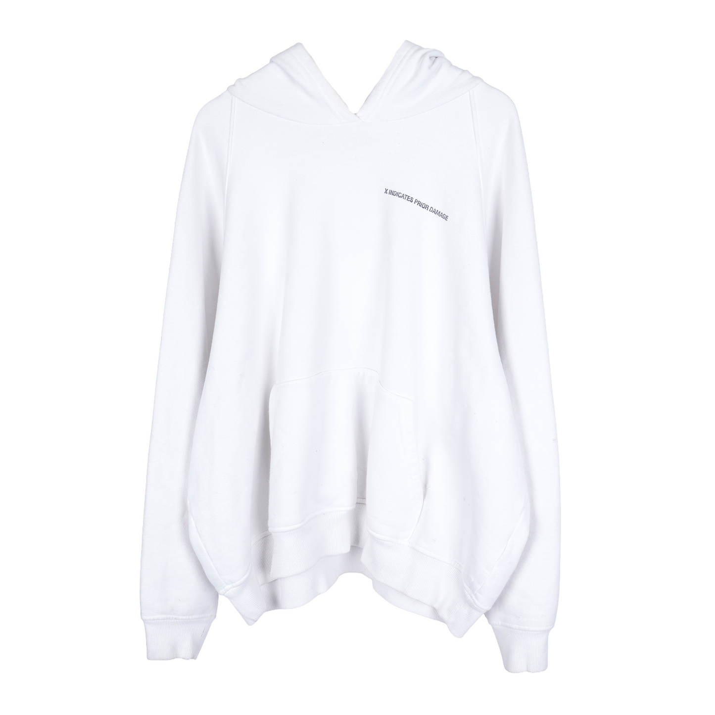 ERD X INDICATES PRIOR DAMAGE WHITE HOODIE