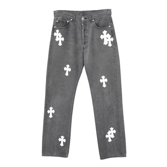 CHROME HEARTS GREY WASH WHITE PATCH LEVIS 501 DENIM
