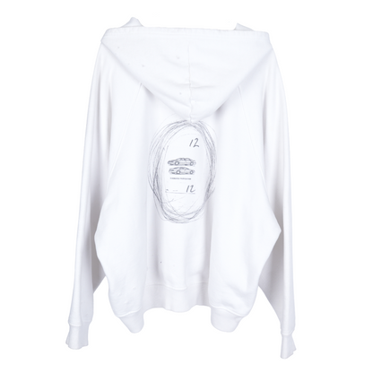 ERD X INDICATES PRIOR DAMAGE WHITE HOODIE