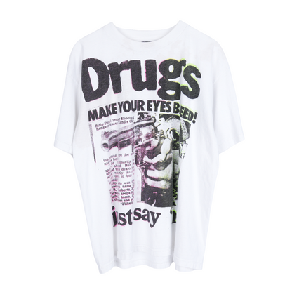 VINTAGE DRUGS MAKE YOUR EYES BLEED NEON WHITE T-SHIRT