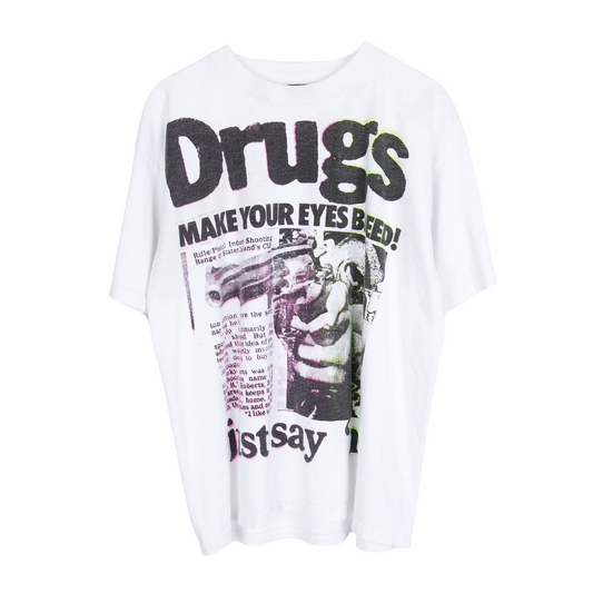 VINTAGE DRUGS MAKE YOUR EYES BLEED NEON WHITE T-SHIRT