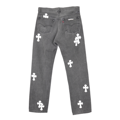 CHROME HEARTS GREY WASH WHITE PATCH LEVIS 501 DENIM