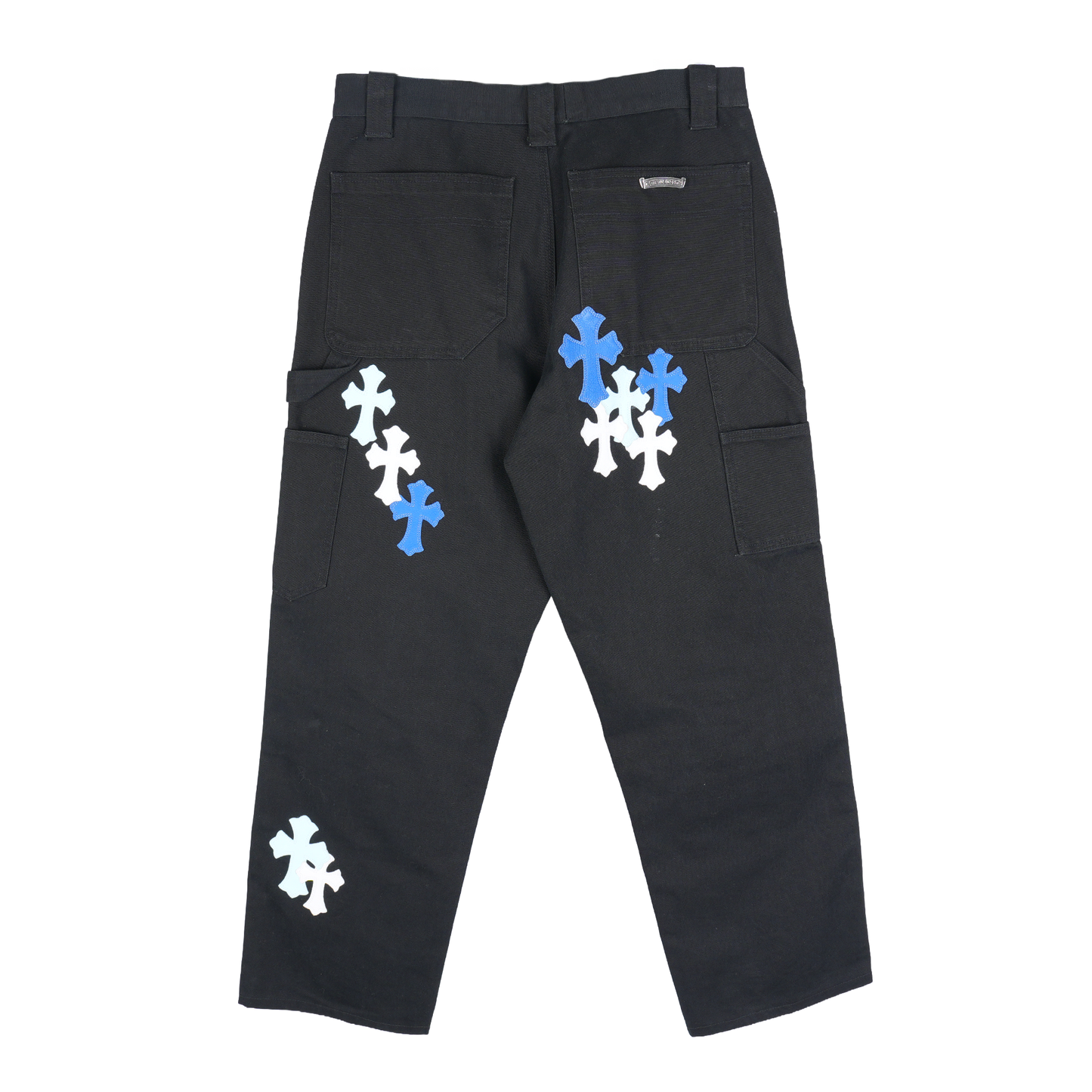 CHROME HEARTS 1/1 BLUE AND WHITE PATCH BLACK CARPENTERS PANTS