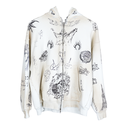 BALENCIAGA WHITE TATTOO ZIP UP HOODIE