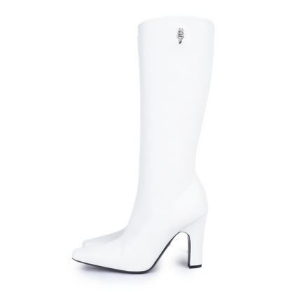 CHROME HEARTS WHITE SUGAR JONES RHODIUM PLATED LEATHER HIGH HEELS
