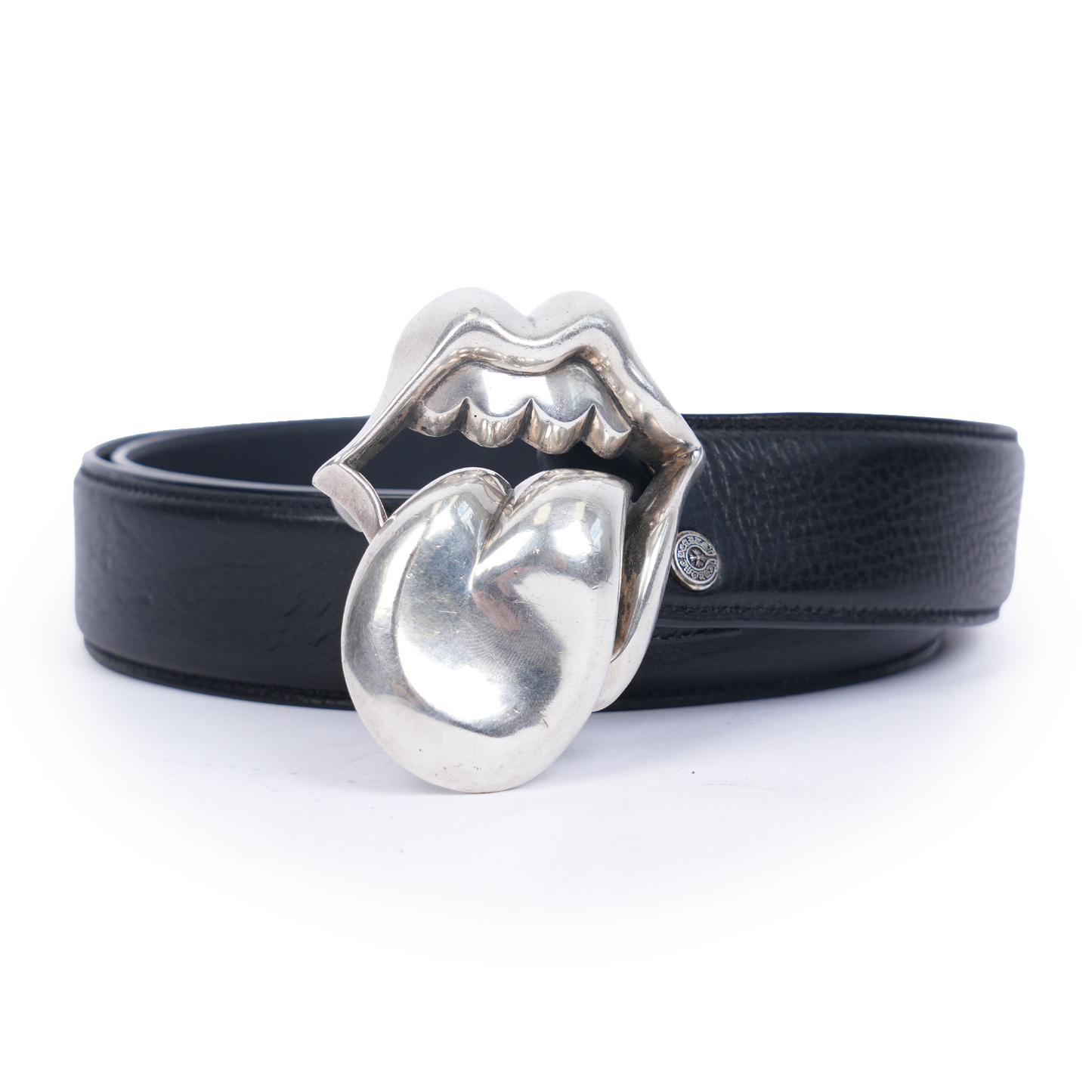 CHROME HEARTS ROLLING STONES BUCKLE WITH PLAIN BLACK STRAP