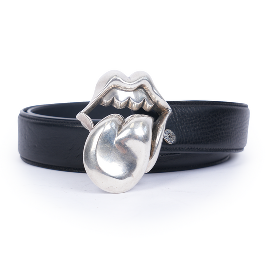 CHROME HEARTS ROLLING STONES BUCKLE WITH PLAIN BLACK STRAP