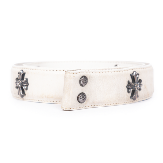 CHROME HEARTS PLUS CROSS STUDDED WHITE BELT STRAP