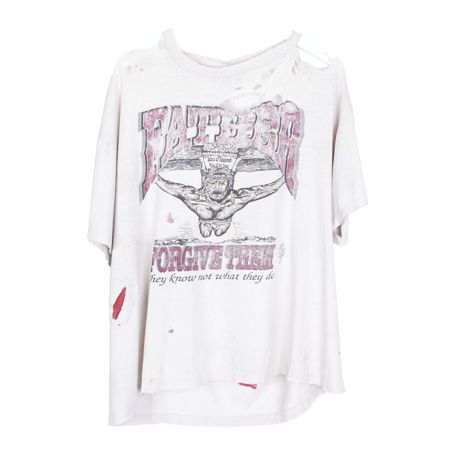 FATHER FORGIVE THEM WHITE THRASHED VINTAGE T-SHIRT