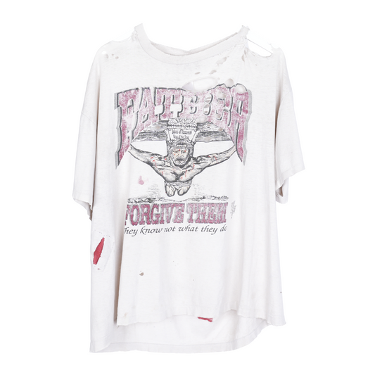 FATHER FORGIVE THEM WHITE THRASHED VINTAGE T-SHIRT