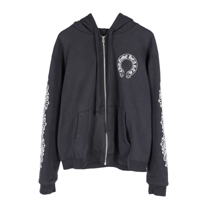 CHROME HEARTS BLACK THERMAL HORSESHOE FLORAL DAGGER ZIP UP