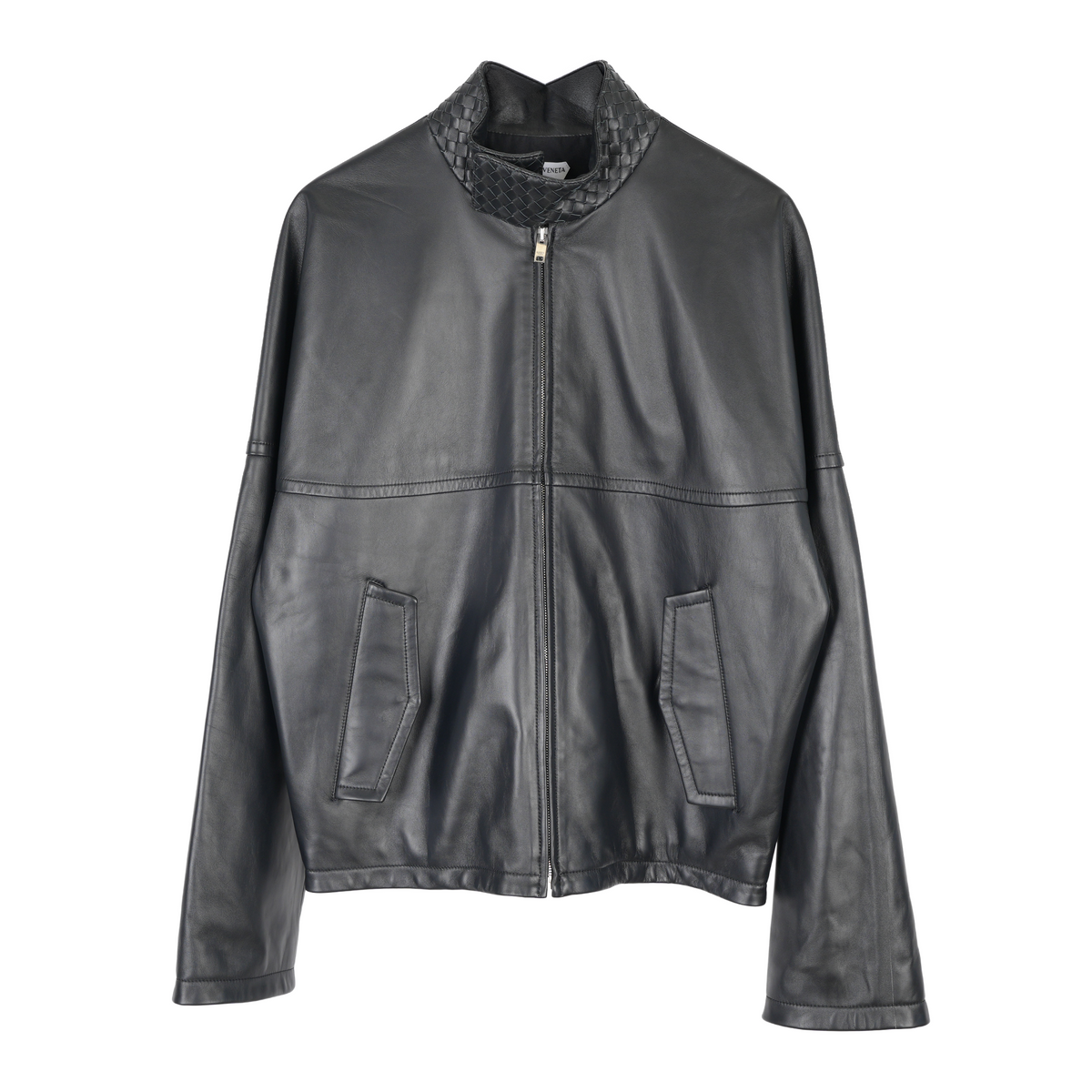 BOTTEGA VENETA INTRECCIATO TRIMMED LEATHER BLOUSON JACKET