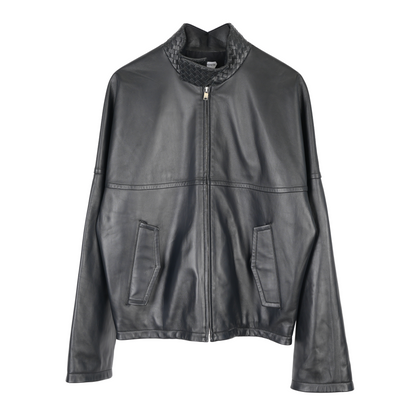BOTTEGA VENETA INTRECCIATO TRIMMED LEATHER BLOUSON JACKET