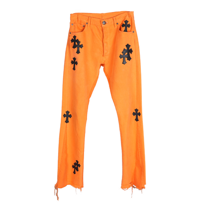 CHROME HEARTS VIRGIL ABLOH ORANGE/BLACK PATCH LEVI'S DENIM PANTS