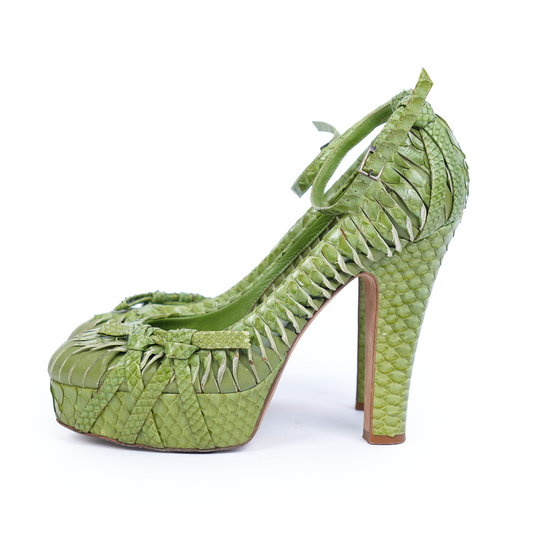 CHRISTIAN DIOR VINTAGE GREEN PYTHON PUMPS