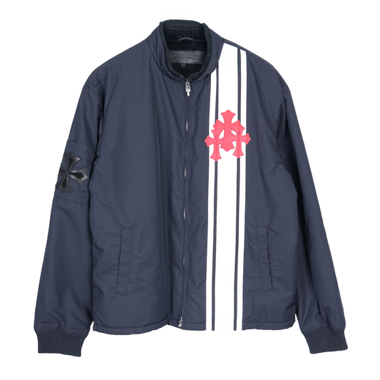 CHROME HEARTS NAVY TRIPLE CROSS COBRA RACING JACKET