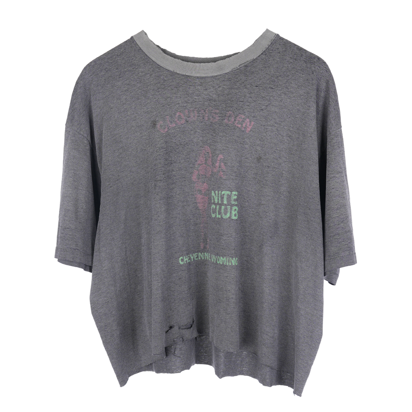 VINTAGE CLOWN'S DEN NIGHTCLUB CHEYENNE WYOMING FADED STRIPPER T-SHIRT