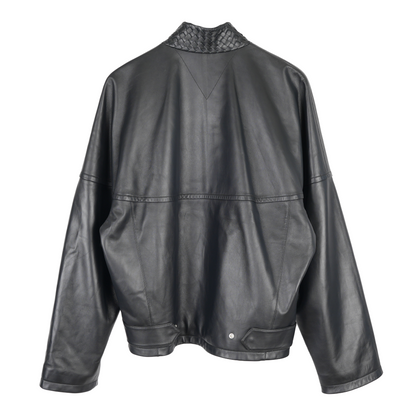 BOTTEGA VENETA INTRECCIATO TRIMMED LEATHER BLOUSON JACKET