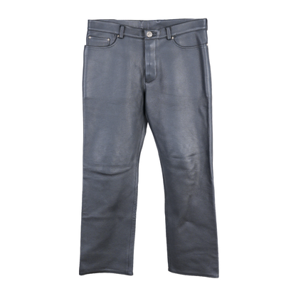 CHROME HEARTS HEAVY BLACK LEATHER FLEUR KNEE PANTS