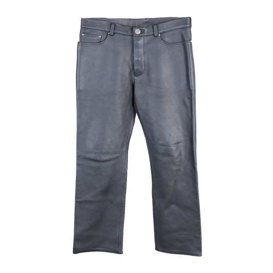 CHROME HEARTS HEAVY BLACK LEATHER FLEUR KNEE PANTS