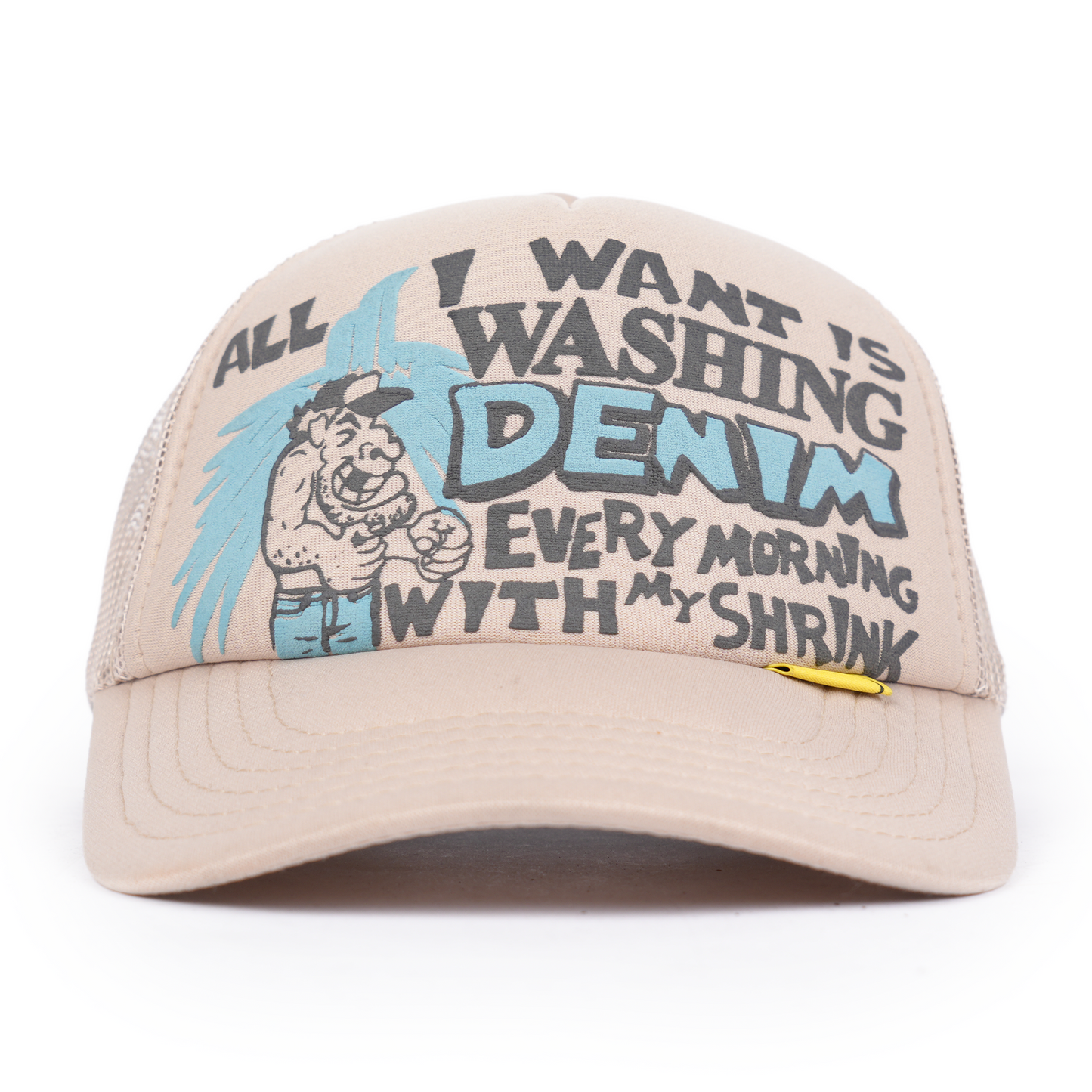 KAPITAL 'ALL I WANT IS WASHING DENIM' BEIGE TRUCKER HAT