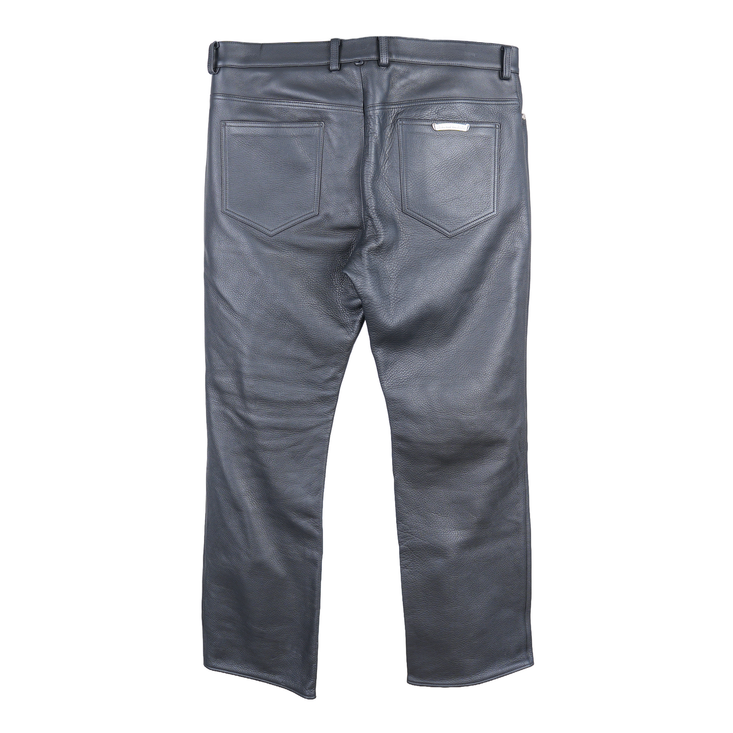 CHROME HEARTS HEAVY BLACK LEATHER FLEUR KNEE PANTS