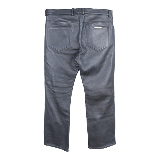 CHROME HEARTS HEAVY BLACK LEATHER FLEUR KNEE PANTS