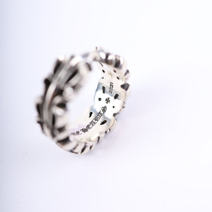 DOUBLE FLORAL CROSS HEART RING