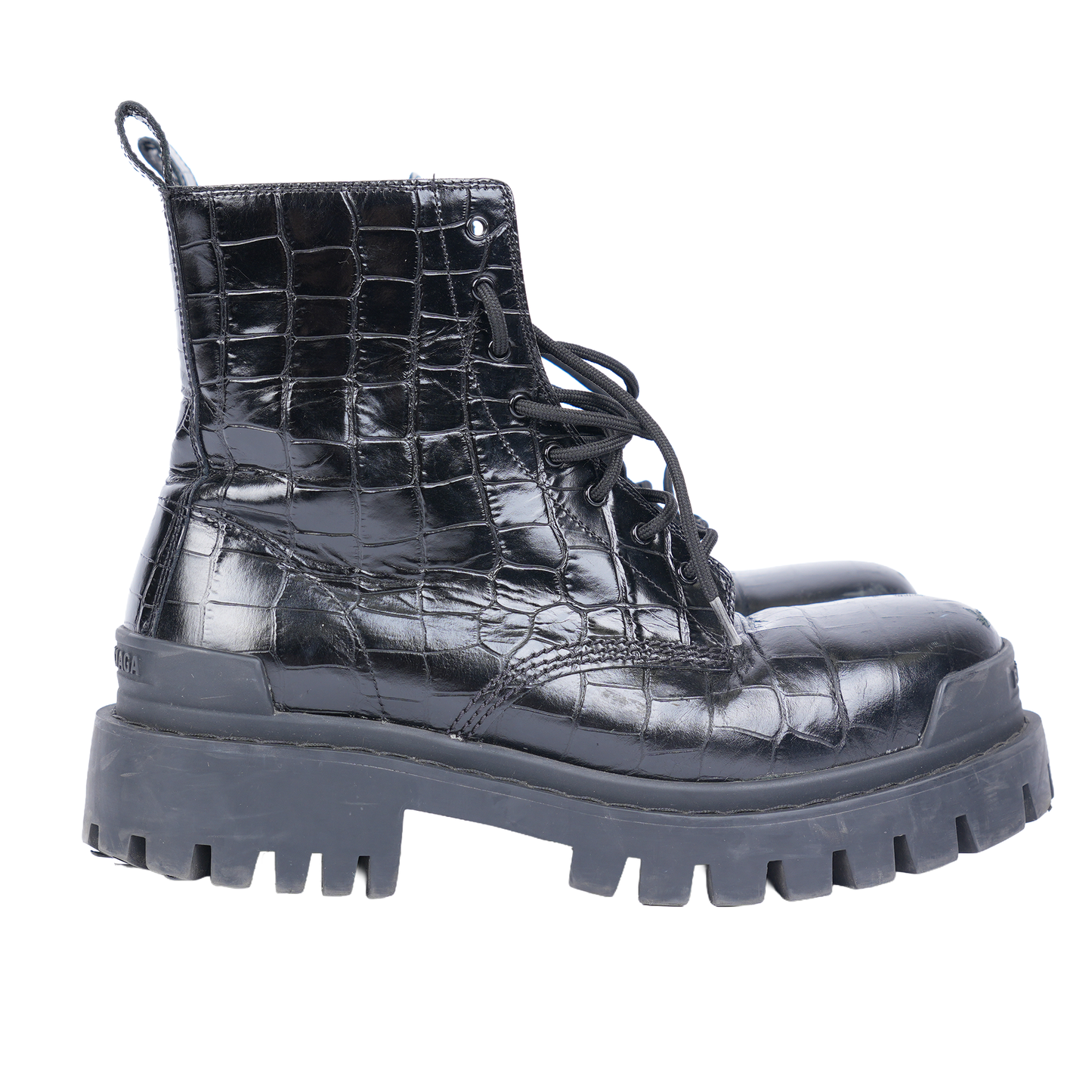 Balenciaga Black Croc Embossed Strike Boots
