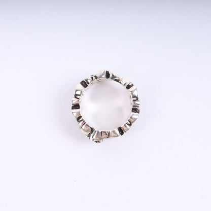 DOUBLE FLORAL CROSS HEART RING