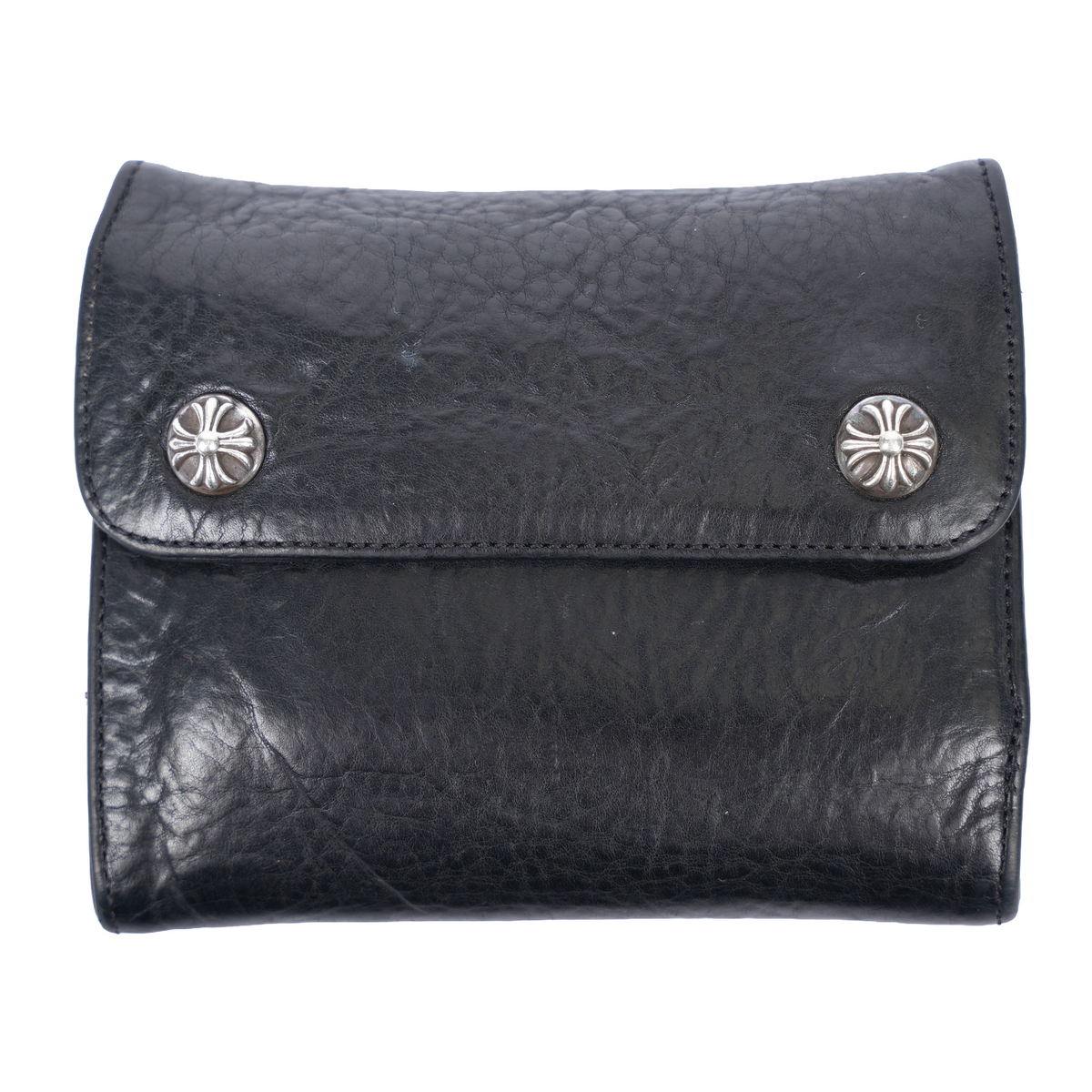 CHROME HEARTS BLACK TRIPLE FOLD SNAP WALLET