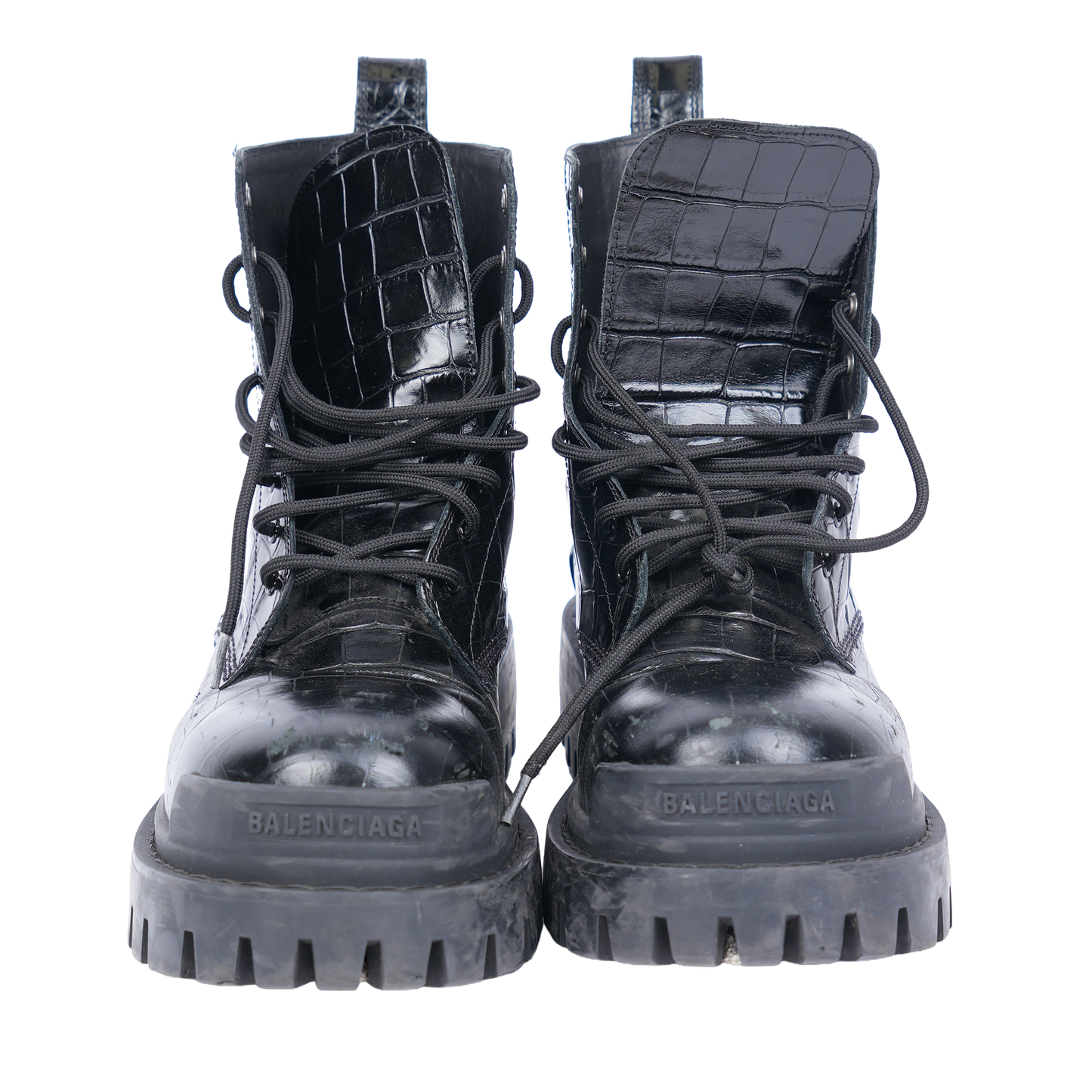 Balenciaga Black Croc Embossed Strike Boots