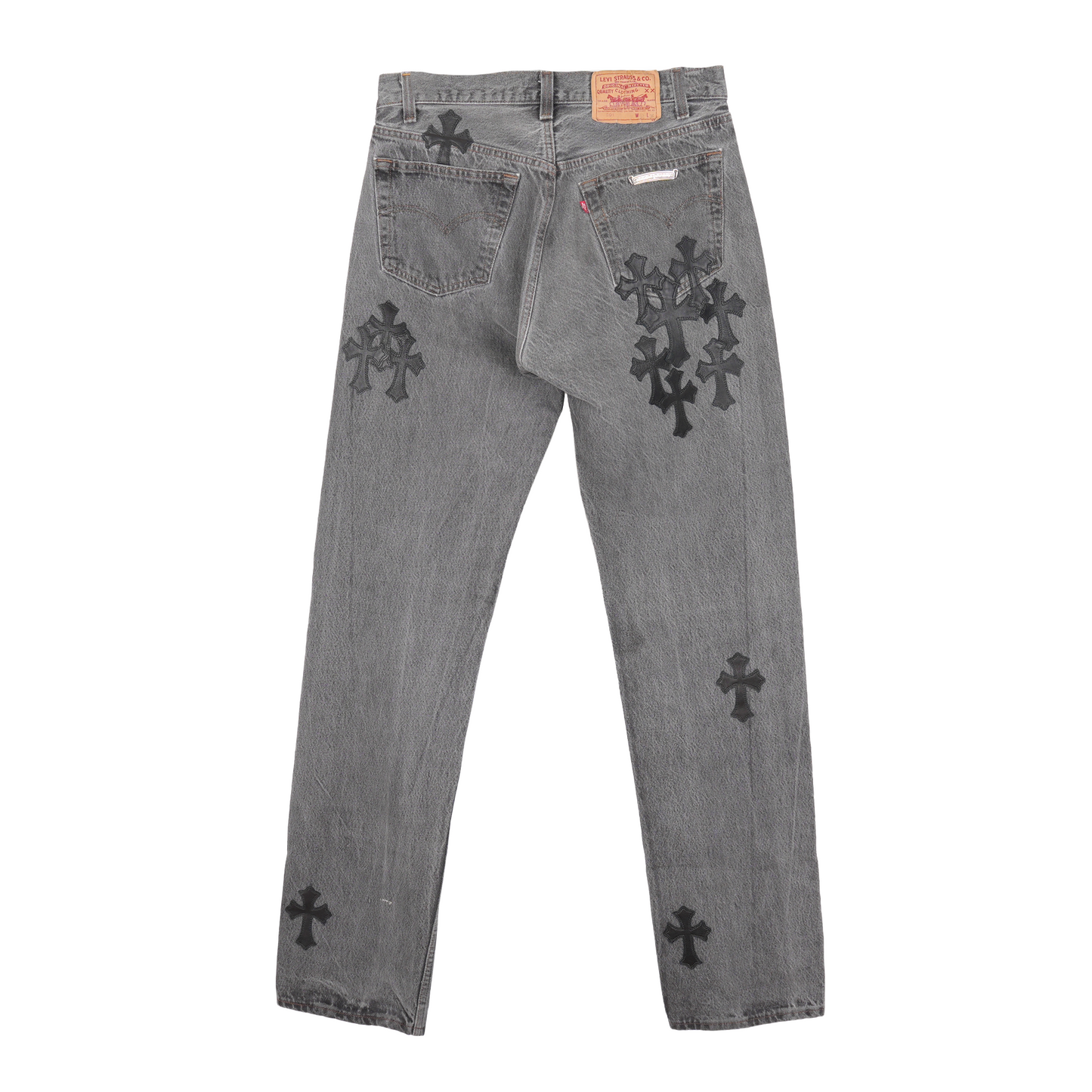 CHROME HEARTS BLACK CROSS PATCH 501 GREY LEVI'S DENIM